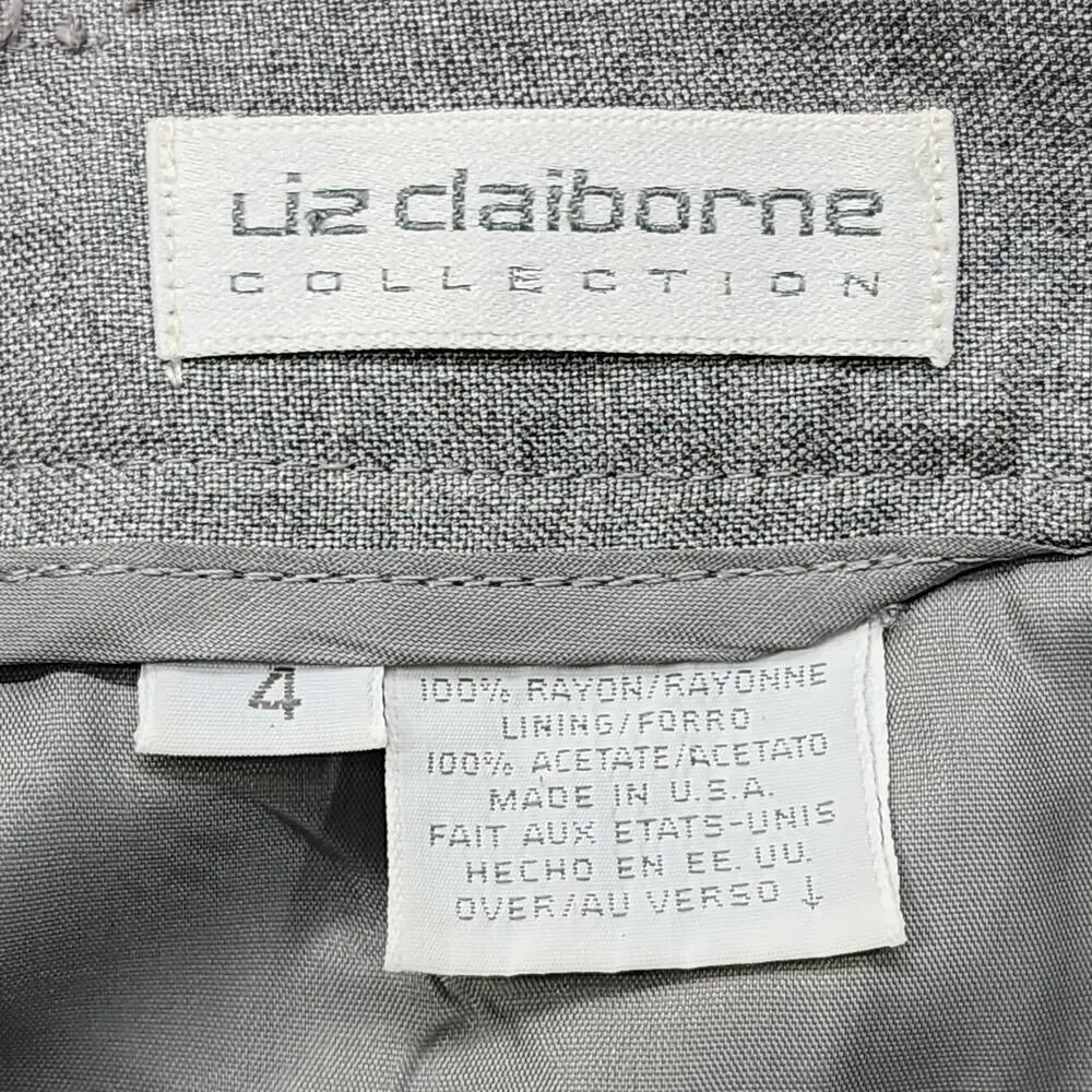 Vintage Liz Claiborne Skirt‎ Womens 4 Gray Pencil Wrap Lined Office Back Zip 70s